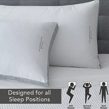 Brands For Less USA premium hotel pillows for home white pillows with gray trim shown on bed