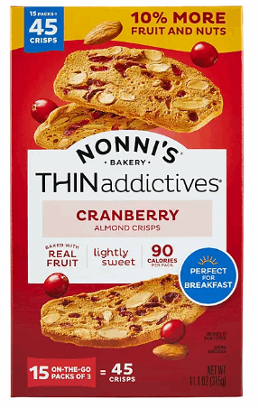Nonni's THINaddictives Cranberry Almond Crisps 15 pk.