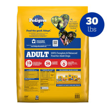 Pedigree adult dry dog food 30 lbs yellow bag with complete balanced nutrition for adult dogs