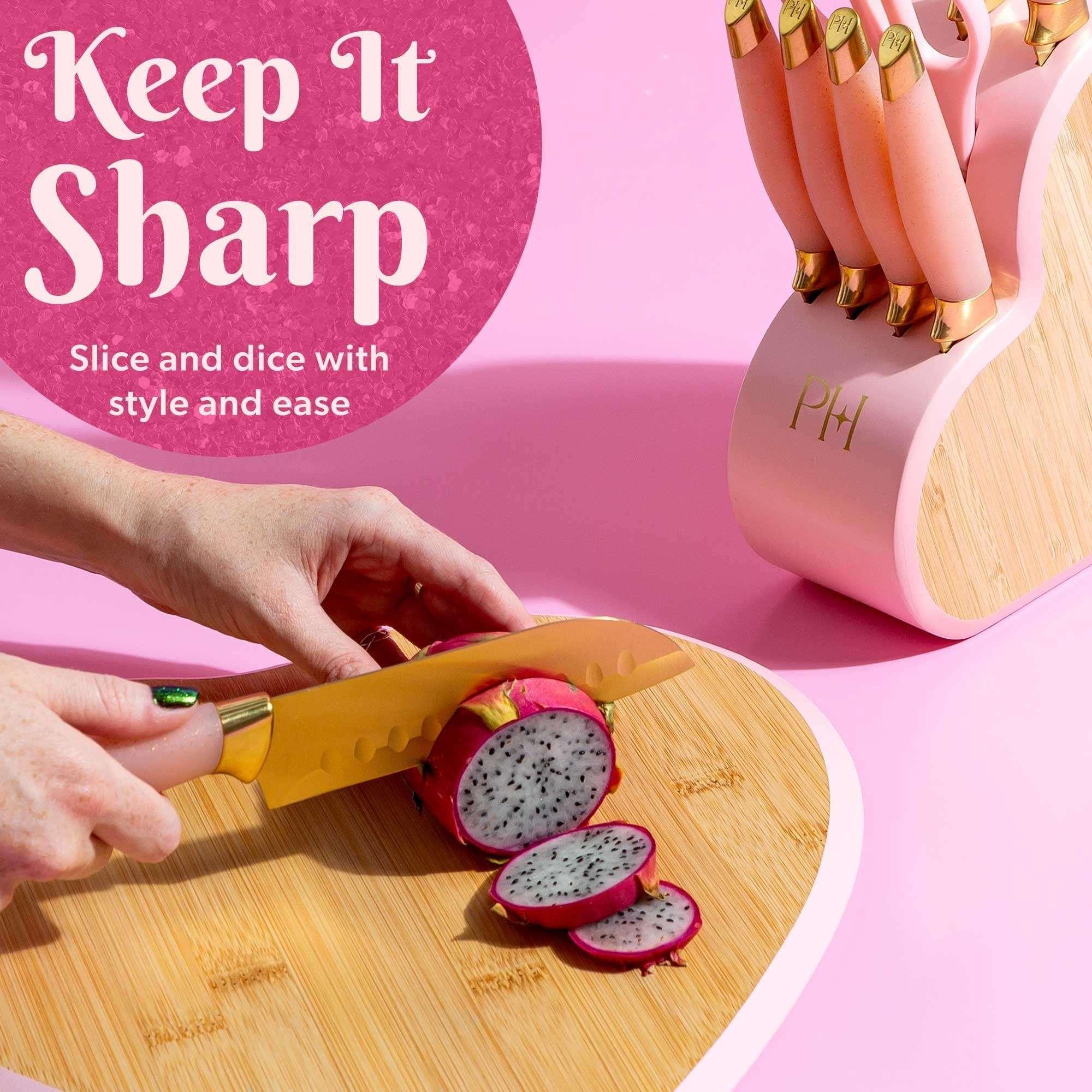 Paris Hilton 10-Piece Stainless Steel Kitchen Knife Set with Heart-Shaped Block - Thumbnail 4