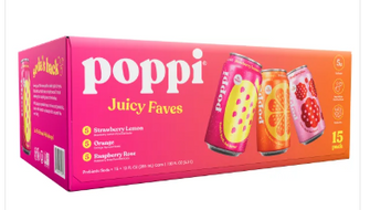 Poppi Soda Juicy Faves, Variety Pack, 12 fl oz, 15-count