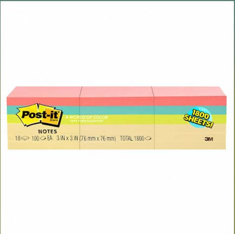 Post-it Notes, 3" x 3", 100 Sheets per Pad, 18 pk. - Pastel