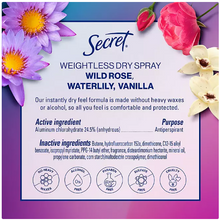 Secret Dry Spray Women's Antiperspirant Deodorant, Vanilla, Wild Rose & Waterlily, 4.1 oz., 3 pk.