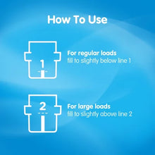 Instructions for using Brands For Less USA liquid fabric softener with fill lines for regular and large laundry loads