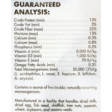 Guaranteed analysis nutrition label for Vitakraft Menu Premium Rabbit Food with protein fat fiber vitamins and minerals
