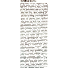 Ingredients list of Vitakraft Menu Premium Rabbit Food showing natural grains, vegetables, vitamins, and supplements