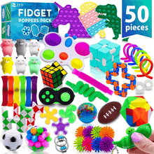 Zen Laboratory colorful 50 piece fidget toys pack for kids with pop its cubes spinners and squishy toys